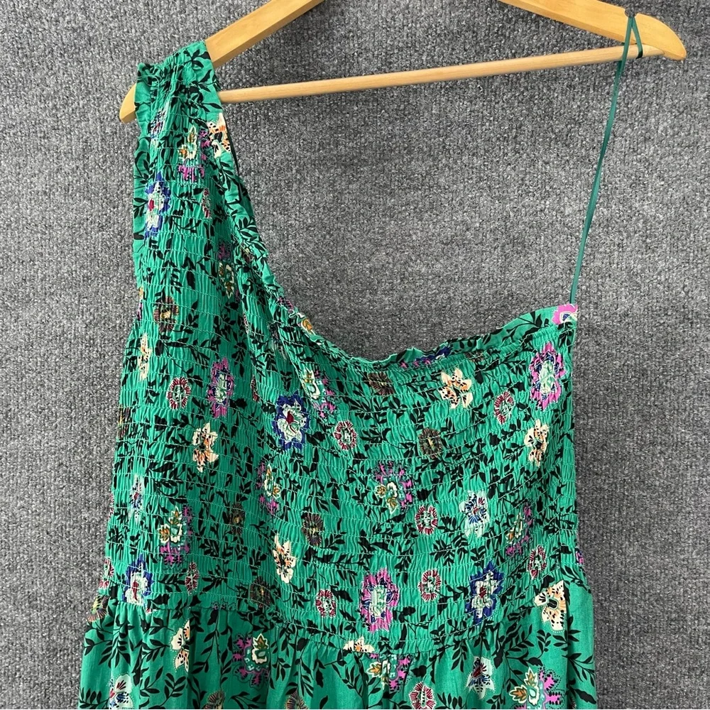 KNOX ROSE Womens Smocked Floral Maxi Dress Size XXL Green Tiered One Shoulder - Picture 5 of 11